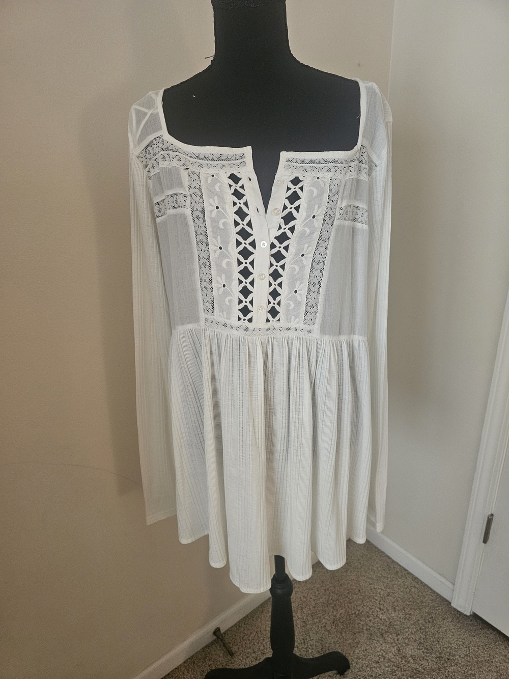 Free People White Lace-Trim Peasant Tunic